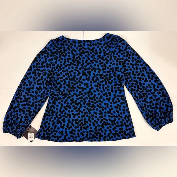 Ava & Viv Vibrant Blue& Black Polka Dot Knot Front Sweetheart Blouse Plus Size - Picture 2 of 10